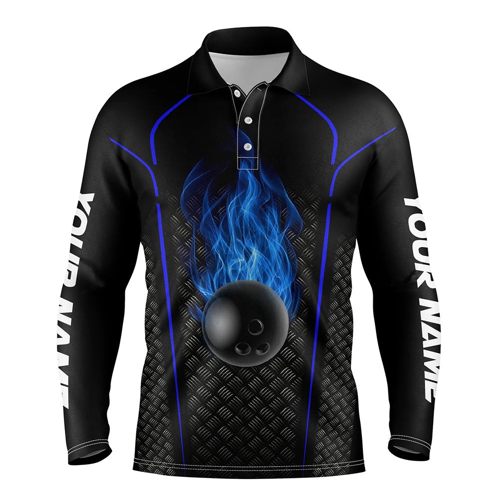 Custom Bowling Polo Shirts, Bowling Shirt For Men Custom Polo Bowling Jersey Bowling Team Shirt For Men Black Blue