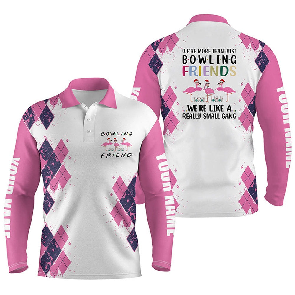Custom Bowling Polo Shirts, Bowling Shirts For Men Custom Name We'Re More Than Just Bowling Friends Flamingo, Funny Bowl Gifts