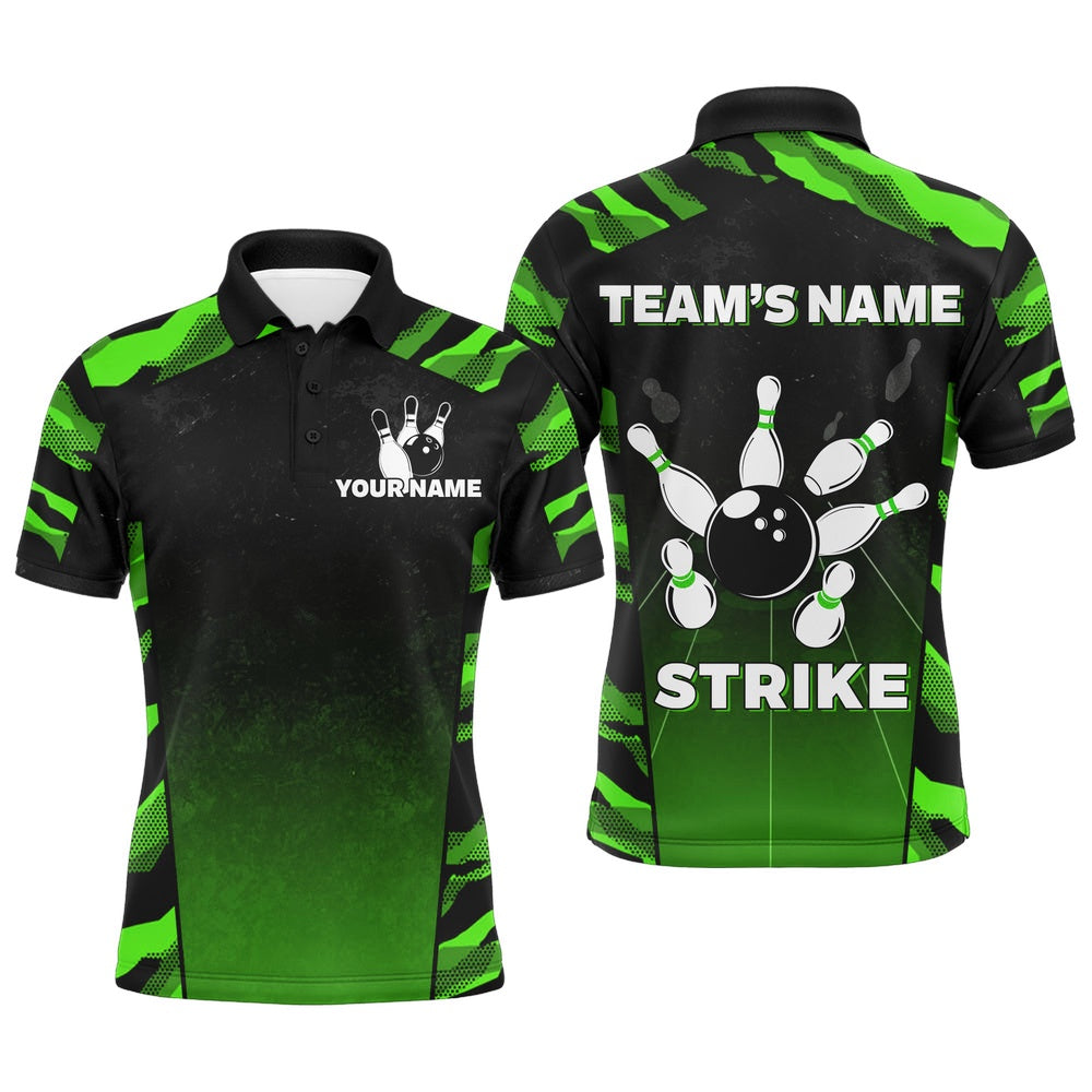 Custom Bowling Polo Shirts, Camo Bowling Shirt Men Custom Bowling Polo Shirt Strike Bowling Team Jersey