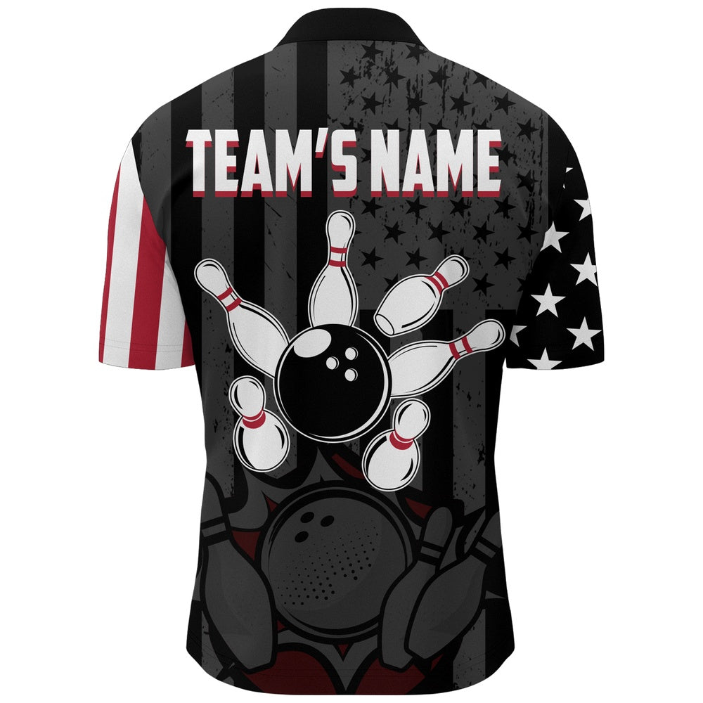 Custom Bowling Polo Shirts, Custom American Bowling Shirt For Men Black Bowling Jersey Team League Bowling Zip Shirt