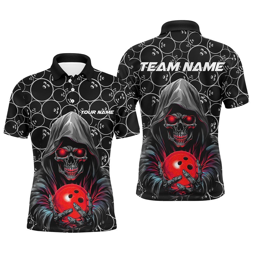 Custom Bowling Polo Shirts, Custom Bowlers Outfits Skull Red Bowling Polo Shirts Men Bowling League Team Jerseys