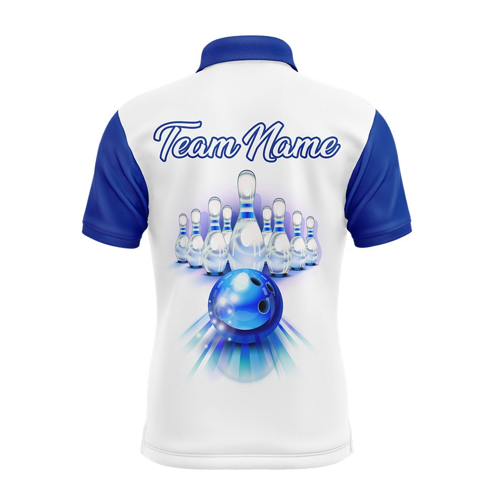 Custom Bowling Polo Shirts, Custom Bowling Polo Shirt For Men Blue Bowling Jersey With Name Bowling Team Shirt For Men