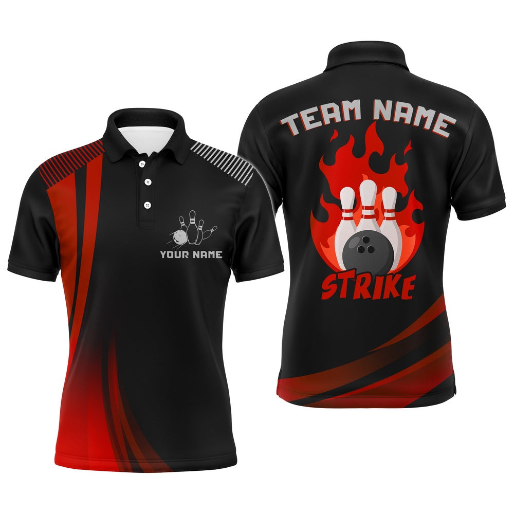Custom Bowling Polo Shirts, Custom Bowling Polo Shirt Men Strike Bowling Team Jersey American Flag Bowling Shirt