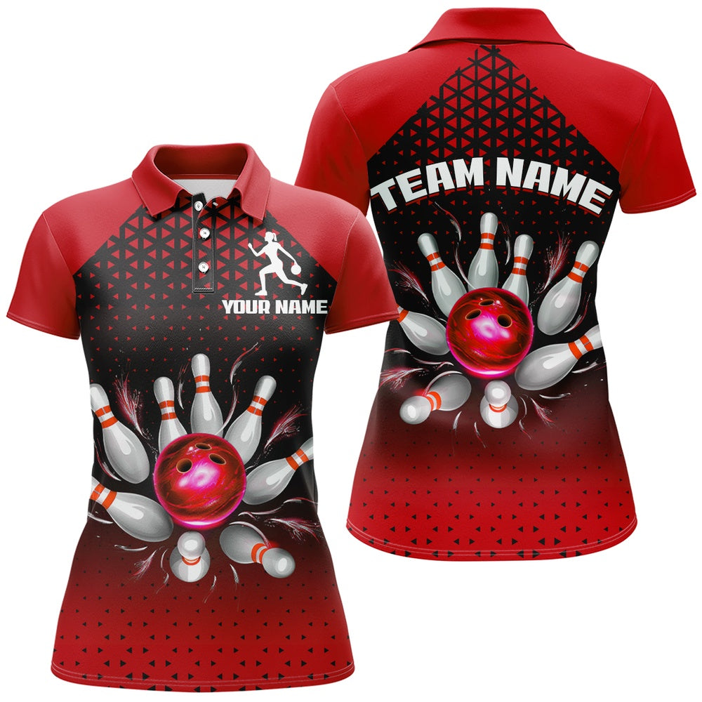 Custom Bowling Polo Shirts, Custom Bowling Polo Shirts For Men And Women Red Bowling Team Jerseys Unisex