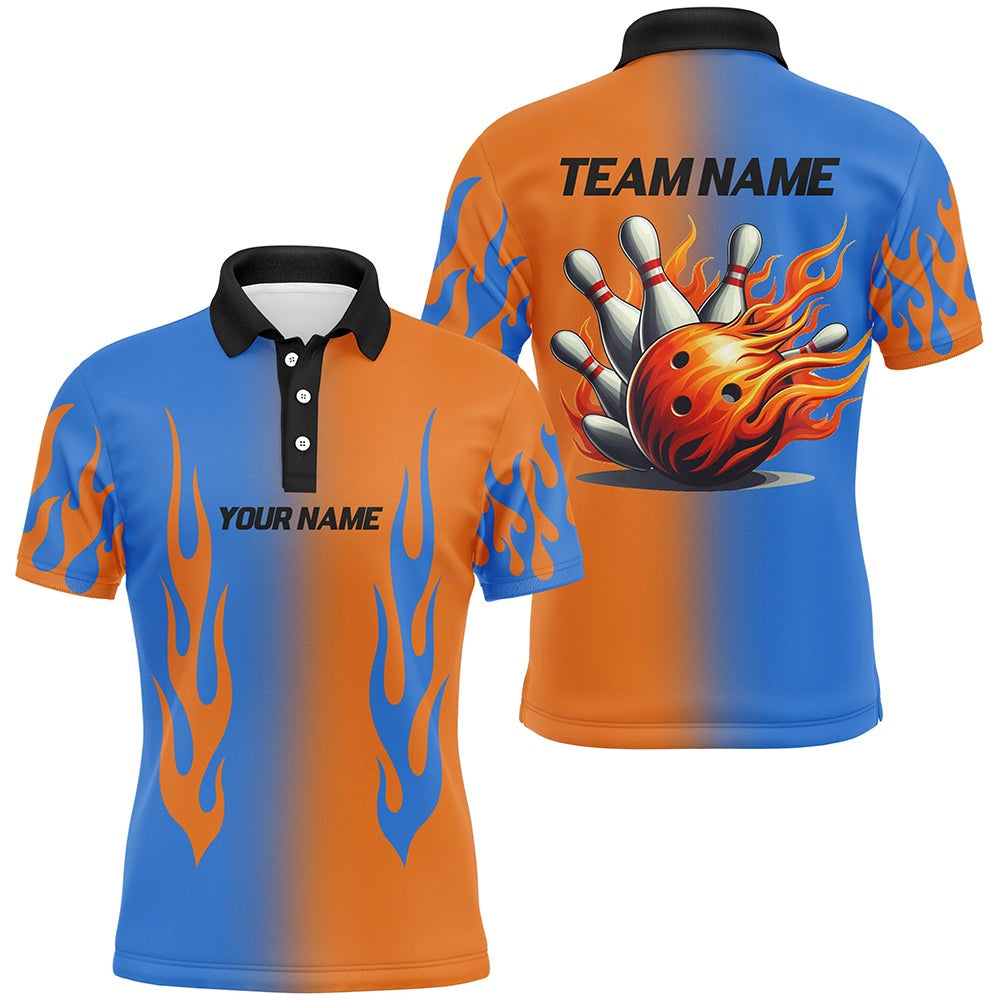 Custom Bowling Polo Shirts, Custom Bowling Shirt Flame Bowling Team Jersey Polo Bowling Shirt For Men