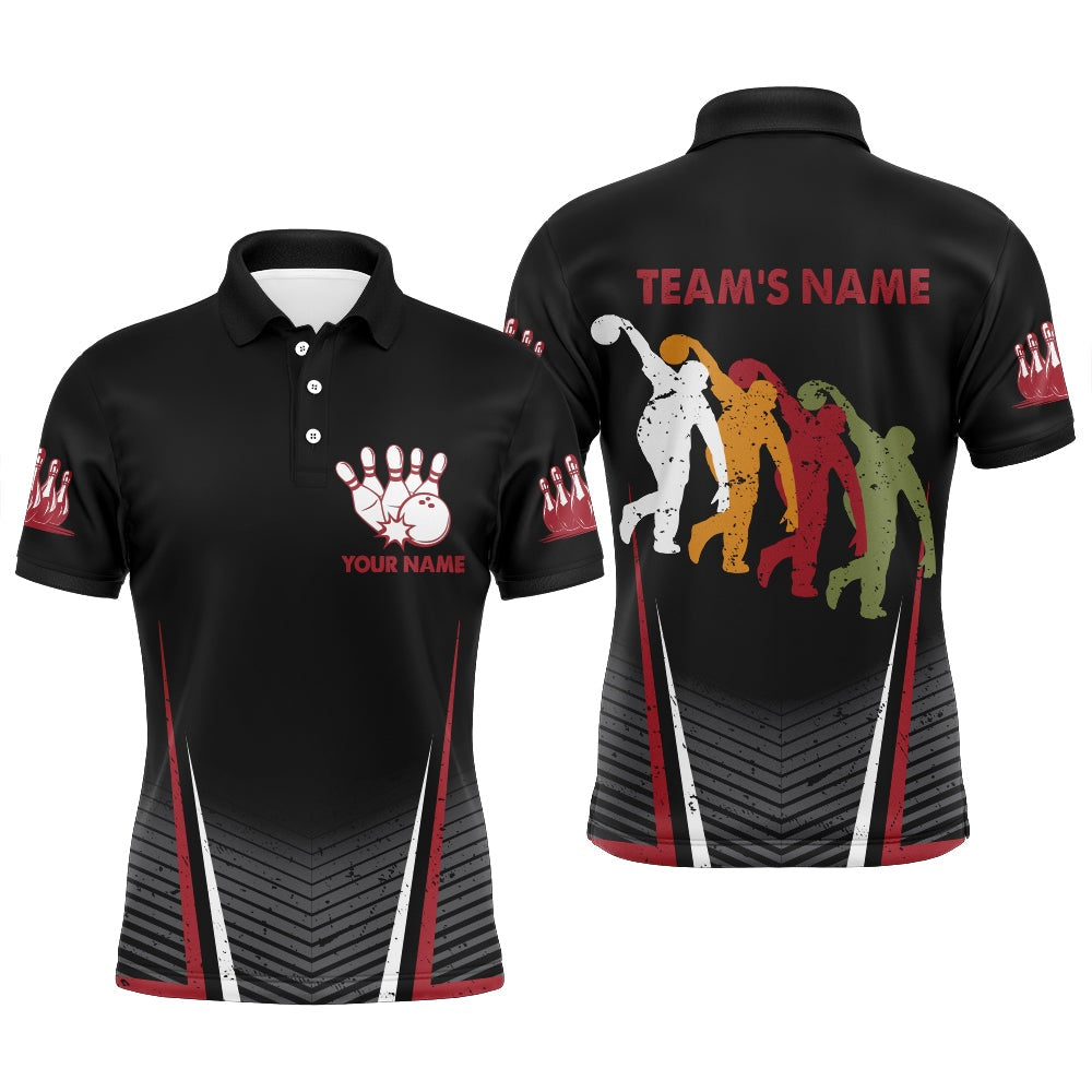 Custom Bowling Polo Shirts, Custom Bowling Shirt For Men, Black Bowling Polo Jersey For Team Print, Gifts For Men Bowlers