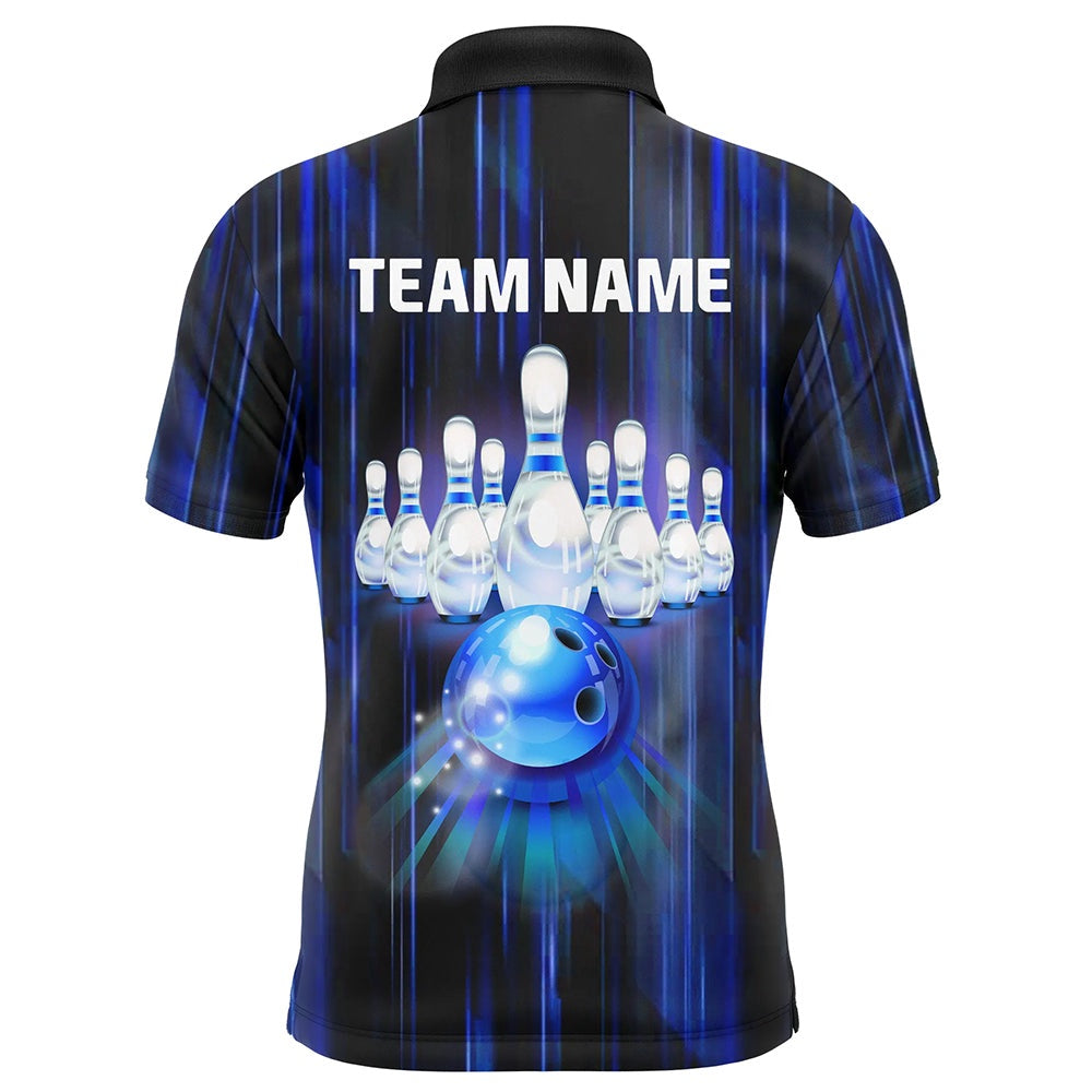 Custom Bowling Polo Shirts, Custom Bowling Shirt For Men Blue Bowling Jersey Team League Personalized Bowling Polo Shirt