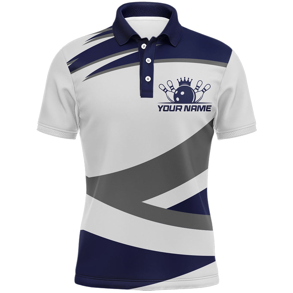 Custom Bowling Polo Shirts, Custom Bowling Shirt For Men Navy & Grey Bowling Jersey Bowling Team League Polo Shirt