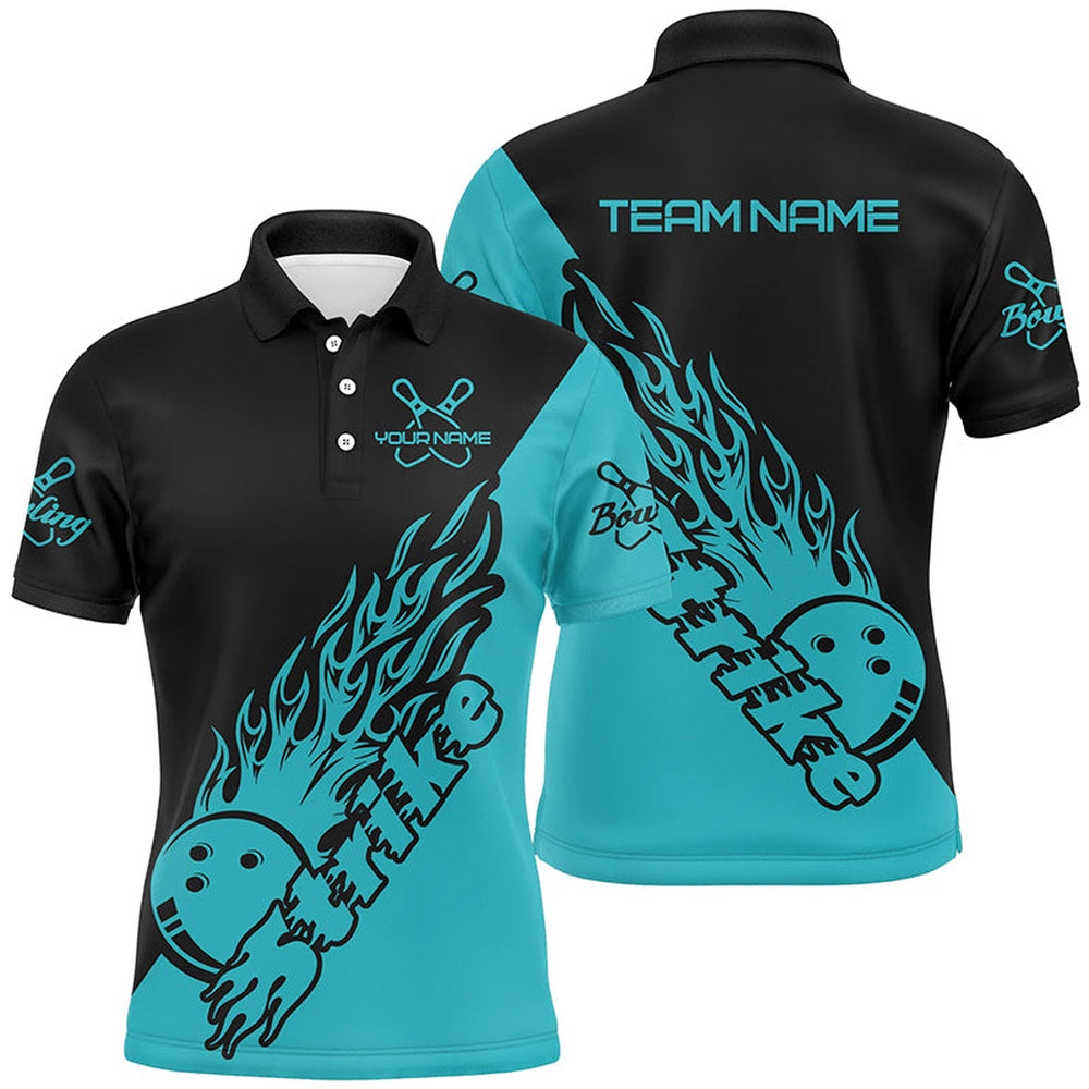 Custom Bowling Polo Shirts, Custom Bowling Shirts For Men, Bowling Team Shirts Bowling Strike Ball Blue