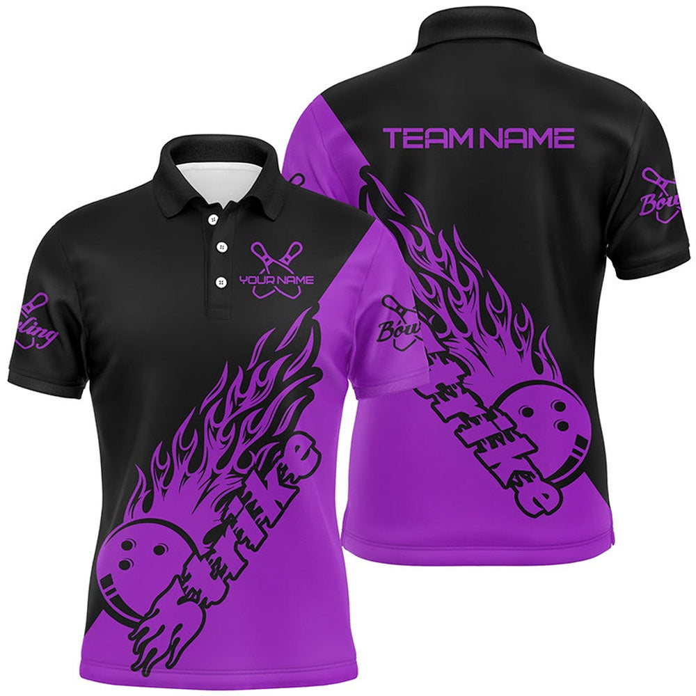 Custom Bowling Polo Shirts, Custom Bowling Shirts For Men, Bowling Team Shirts Bowling Strike Purple