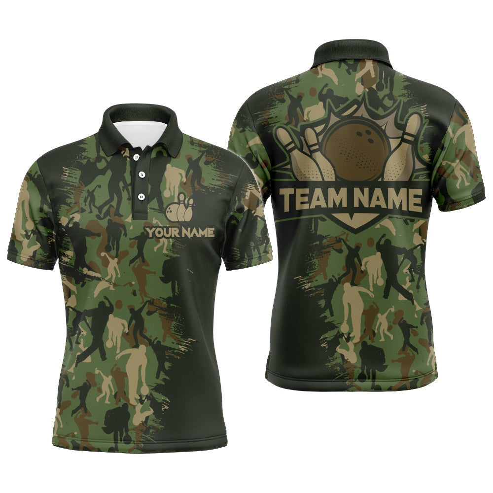 Custom Bowling Polo Shirts, Custom Bowling Shirts Men Camo Bowling Jersey Team League Bowling Polo Shirt