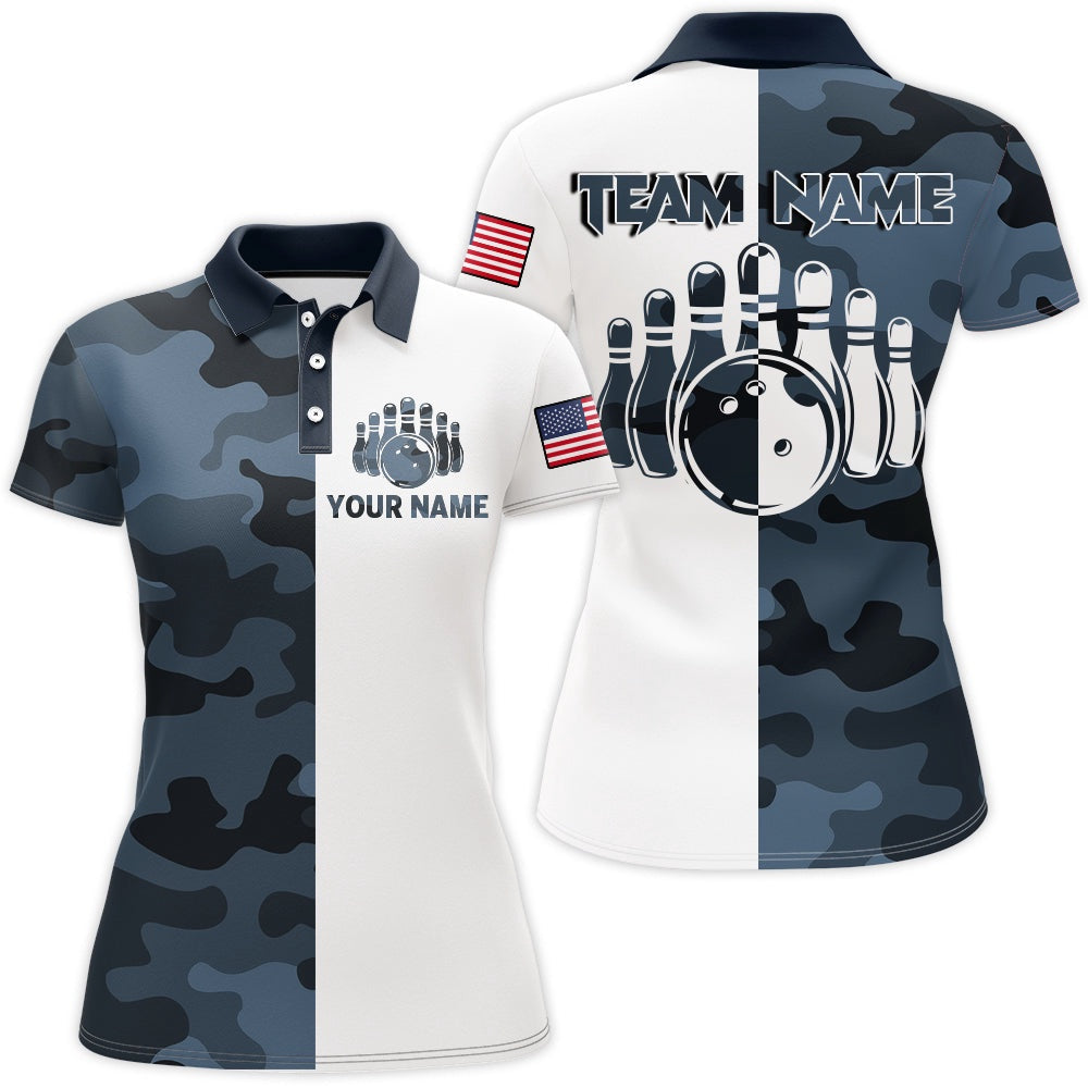 Custom Bowling Polo Shirts, Custom Bowling Shirts With Name Camo Bowling Team Jersey Men & Women Bowling Polo Shirt