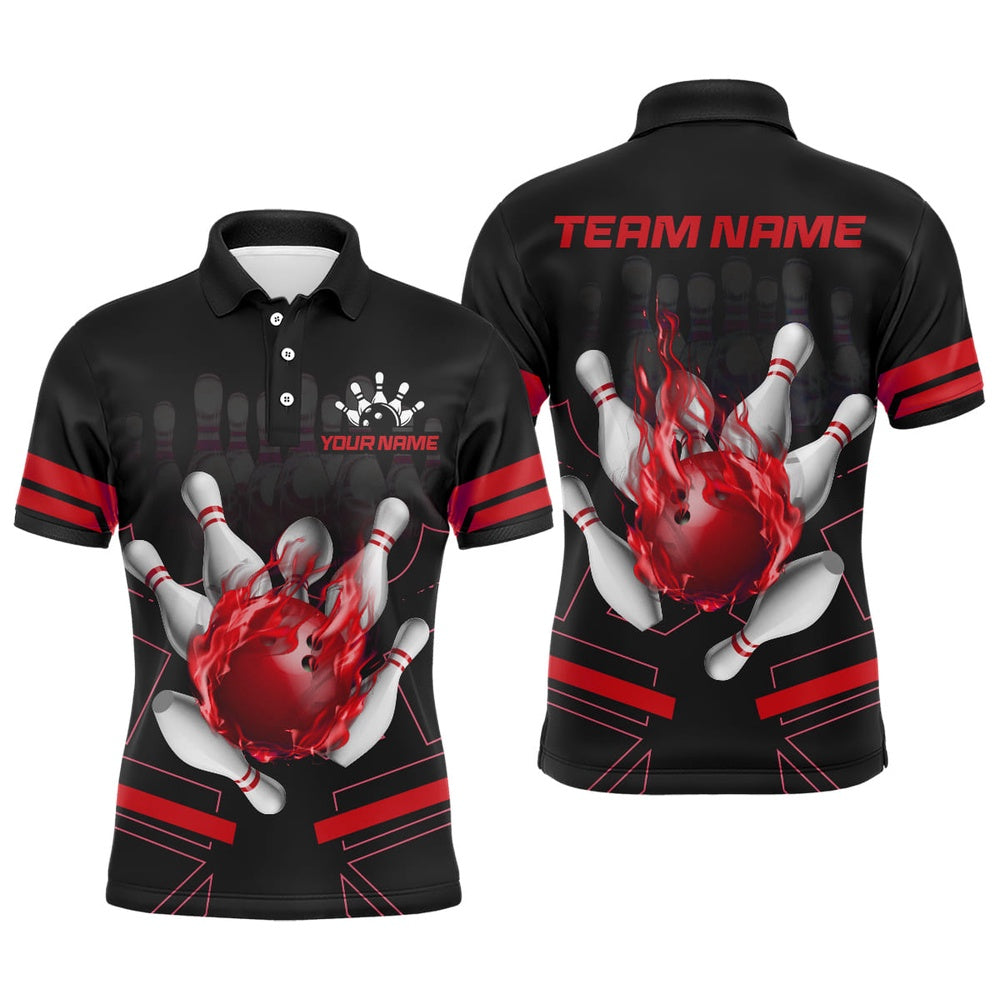 Custom Bowling Polo Shirts, Custom Flame Bowling Jersey For Men Bowling Team Shirt League Bowling Polo Shirt