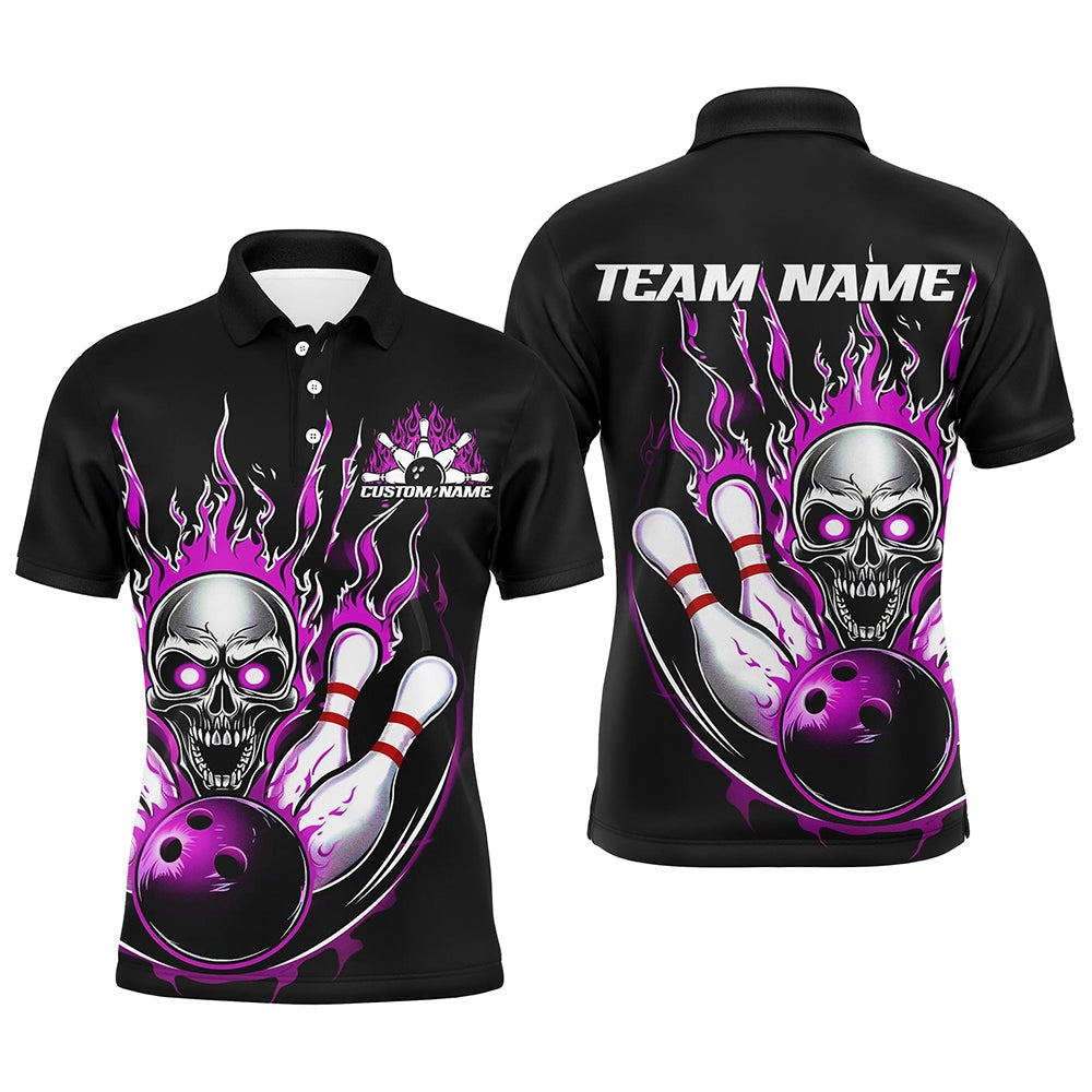 Custom Bowling Polo Shirts, Custom Multicolor Flame Skull Bowling Team Shirts For Men And Women, Flaming Bowling Jerseys Bowlers Outfit