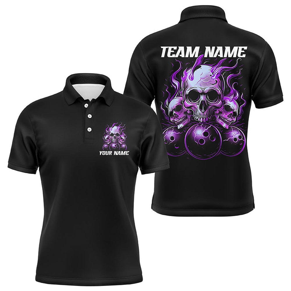 Custom Bowling Polo Shirts, Custom Multicolor Flame Skull Unisex Bowling Team Shirts, Strike Bowling League Team Jerseys