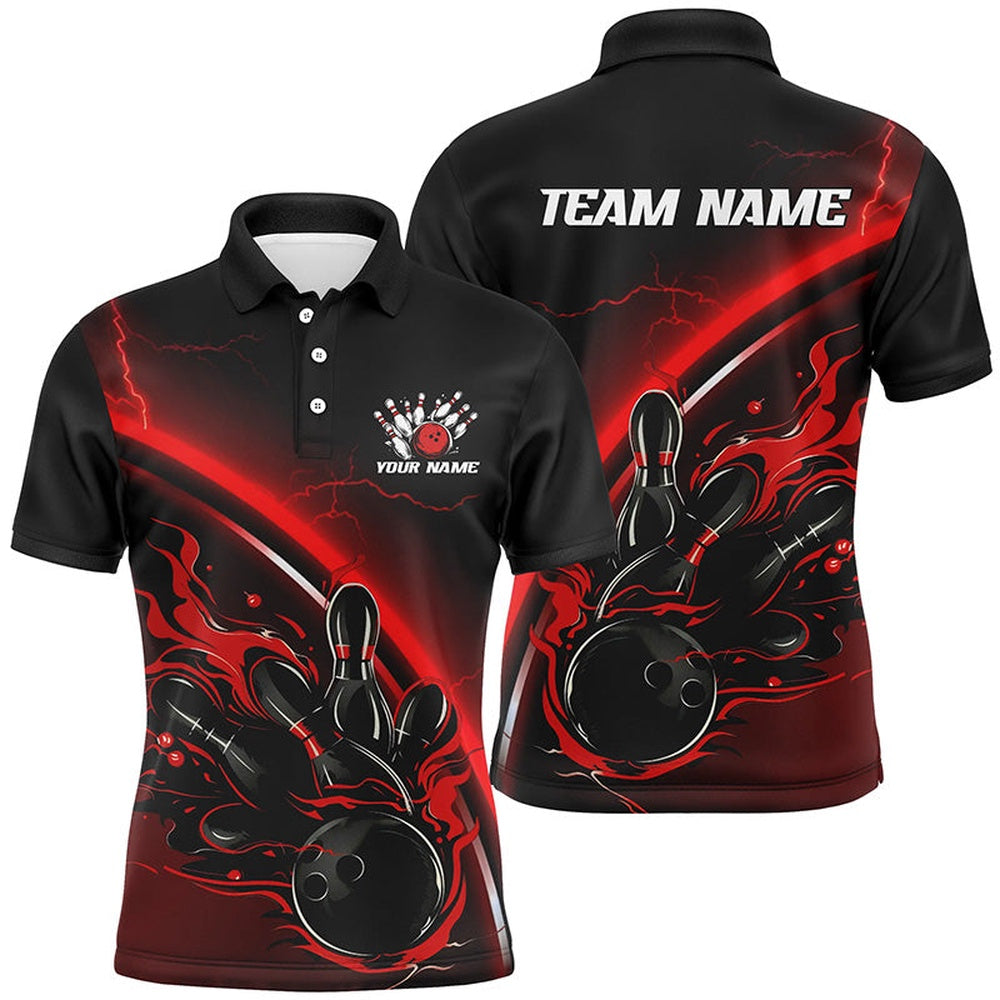 Custom Bowling Polo Shirts, Custom Multicolor Thunder Lightning Bowling Team Shirts For Men And Women, Flame Bowling Shirts Jerseys For Bowlers