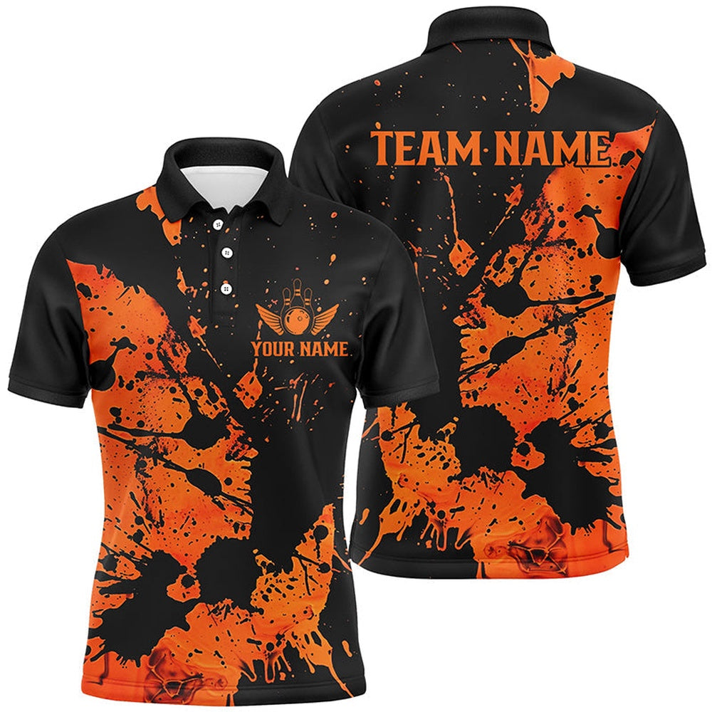 Custom Bowling Polo Shirts, Custom Name Orange Bowling Team Shirts For Men And Women, Bowlers Outfits