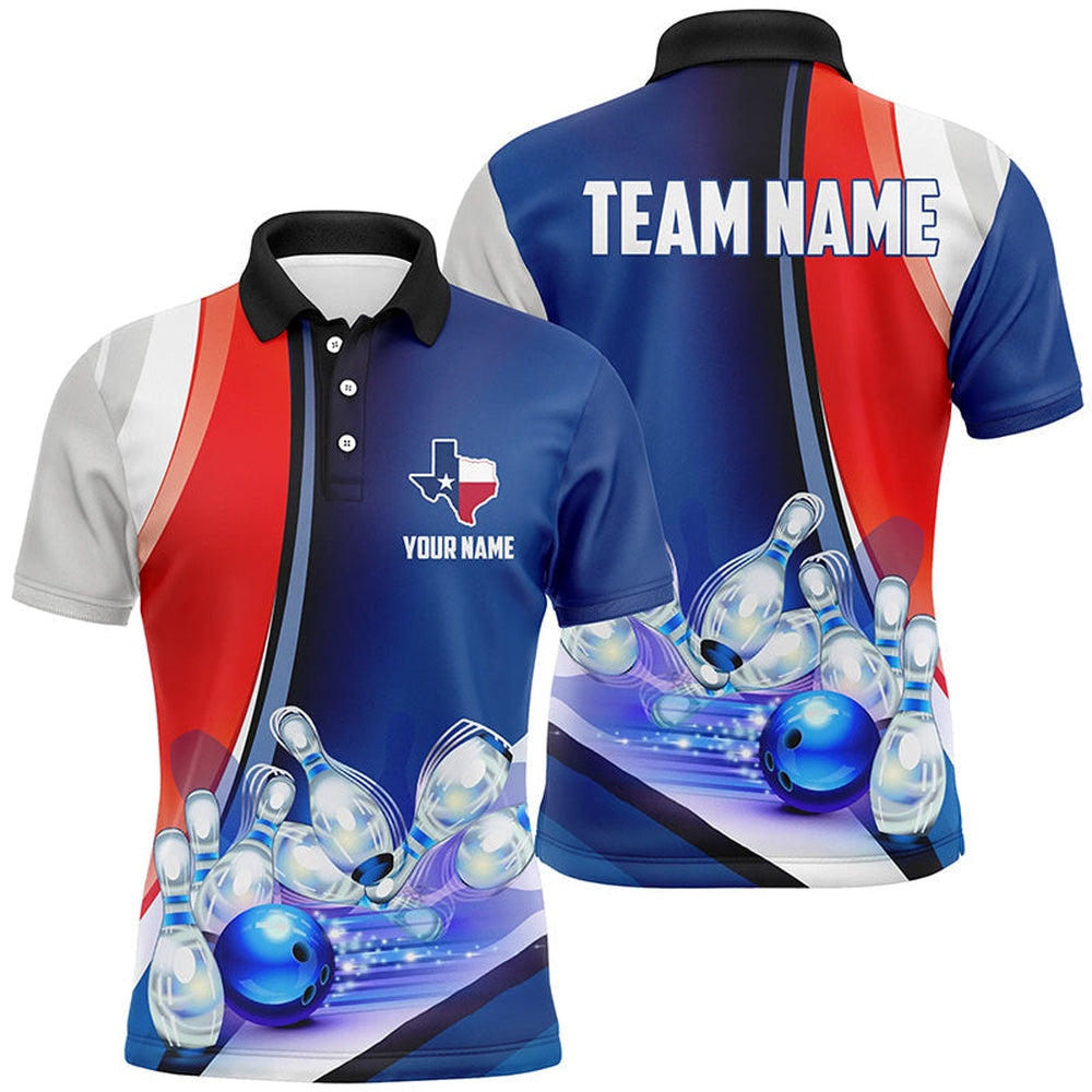 Custom Bowling Polo Shirts, Custom Texas Bowling Team Polo Shirts, Patriotic Mens Bowling Strike Jerseys For Texan