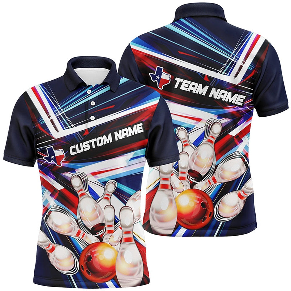 Custom Bowling Polo Shirts, Custom Texas Flag Bowling Team Shirts For Men And Women, Unisex Texas Bowling Jerseys