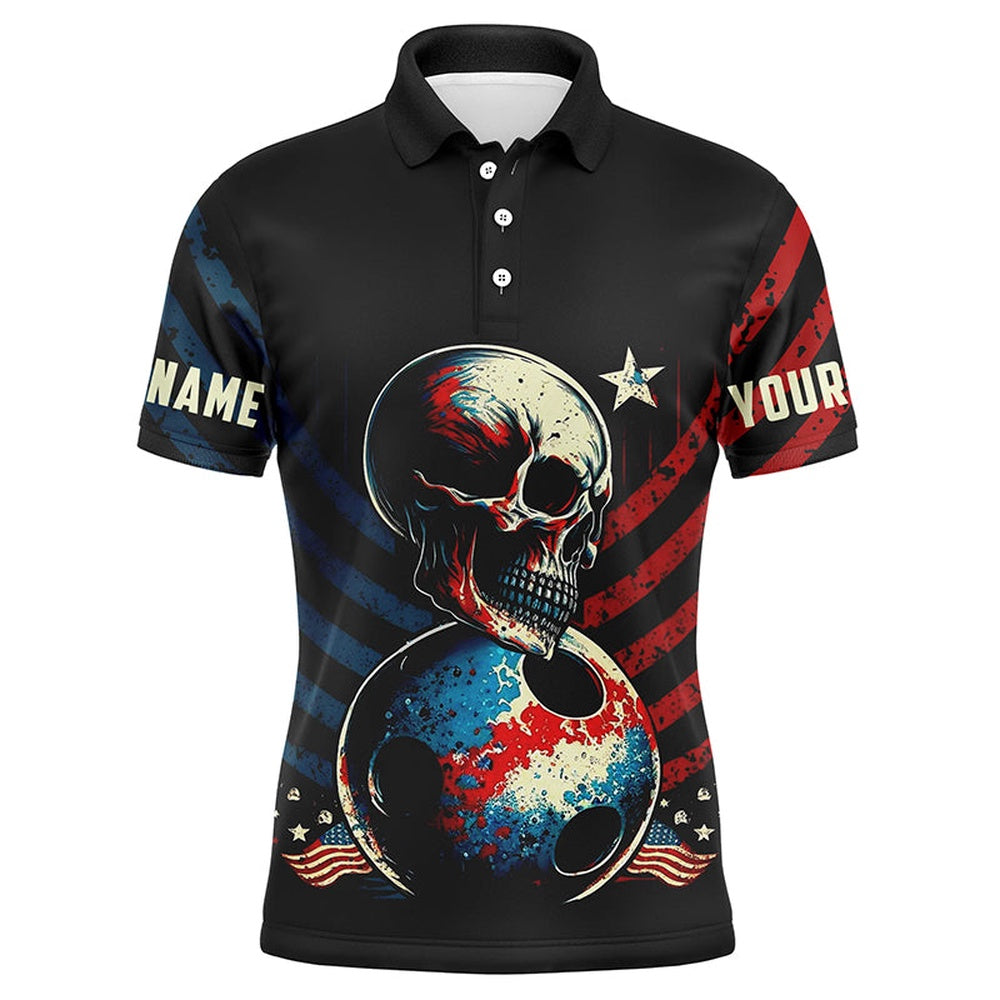Custom Bowling Polo Shirts, Customize Vintage American Flag Skull Bowling Shirts For Men, Men'S Bowling Polo Shirts Bowling Team