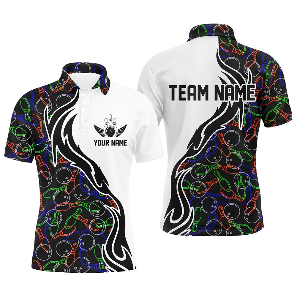 Custom Bowling Polo Shirts, Customized Name Bowling Team Shirts For Men And Women Bowling Pattern Bowling League Jerseys