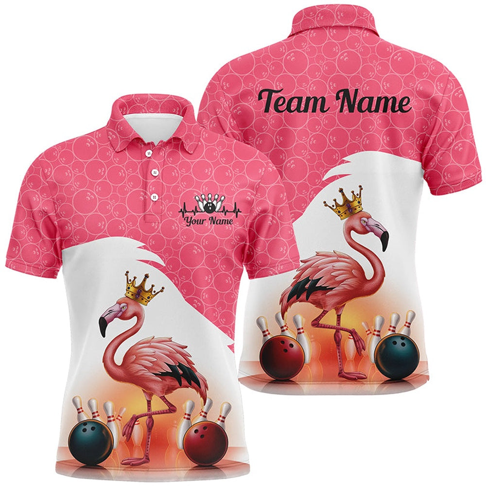 Custom Bowling Polo Shirts, Flamingo Pink Bowling Ball Pattern Custom Team Shirts For Men And Women, Bowlers Jerseys