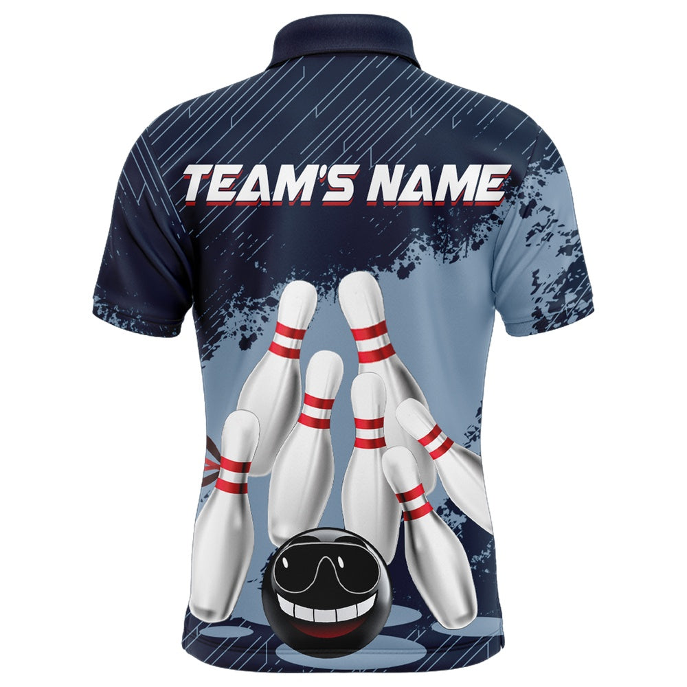 Custom Bowling Polo Shirts, Funny Bowling Shirt For Men Custom Navy Bowling Team League Jersey Bowling Polo Shirt