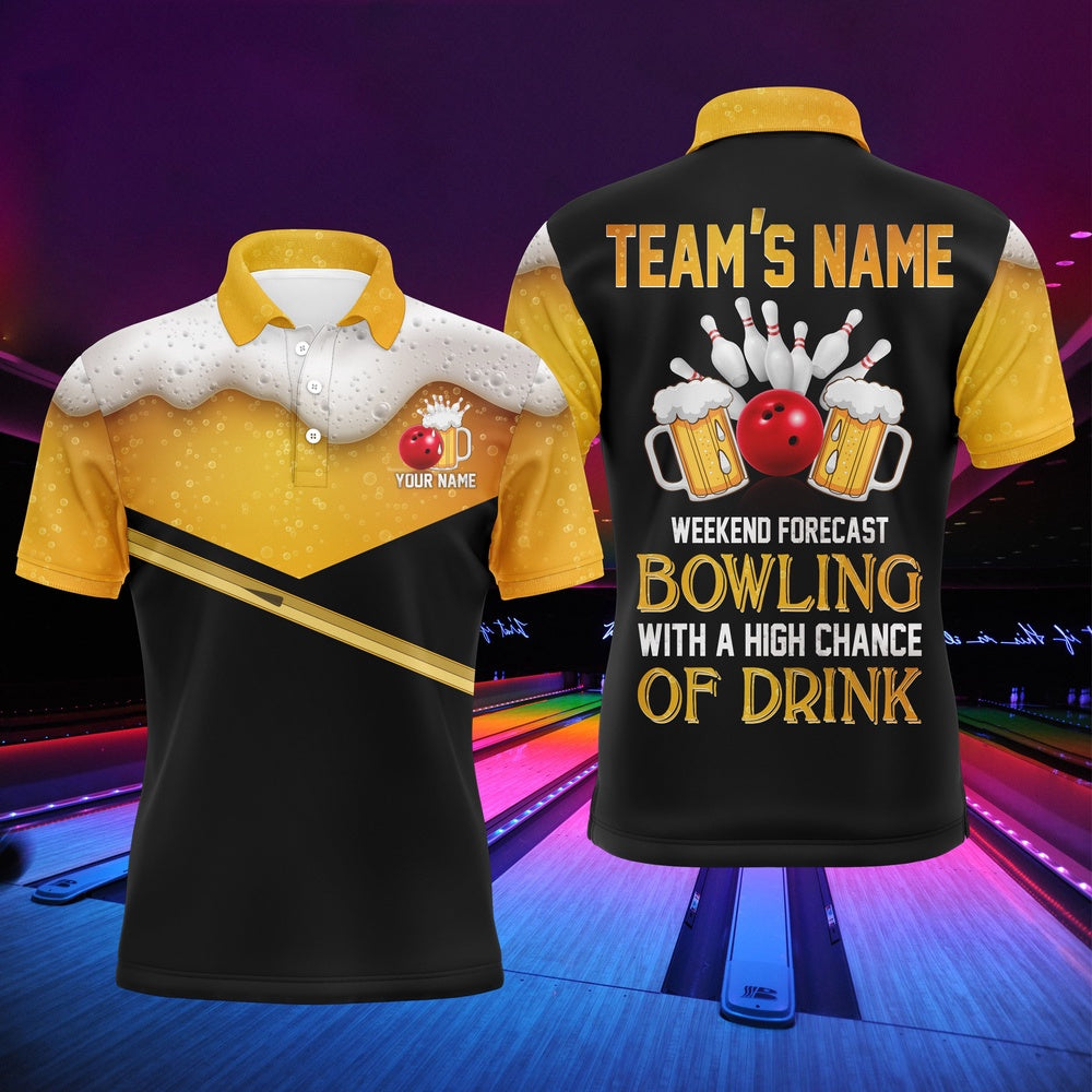 Custom Bowling Polo Shirts, Funny Men Polo Bowling Shirt Personalized Beer Lovers Men Bowlers Short Sleeve Polo