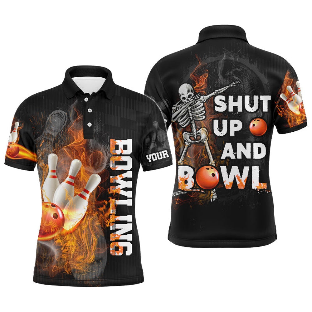 Custom Bowling Polo Shirts, Funny Men Polo Bowling Shirt, Personalized Skull Bowlers Jersey Shut Up And Bowl