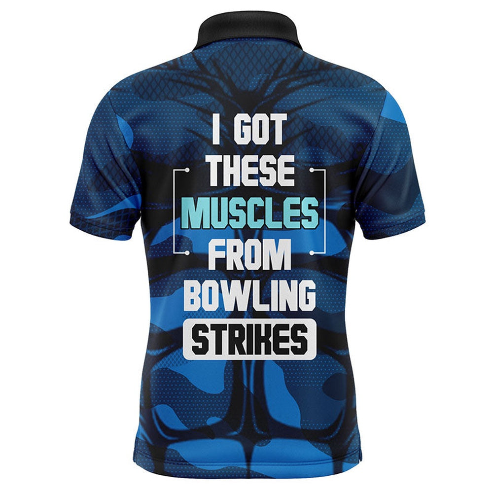 Custom Bowling Polo Shirts, Funny Muscle Men Polo Bowling Shirt Personalized Short Sleeve Bowlers Jersey