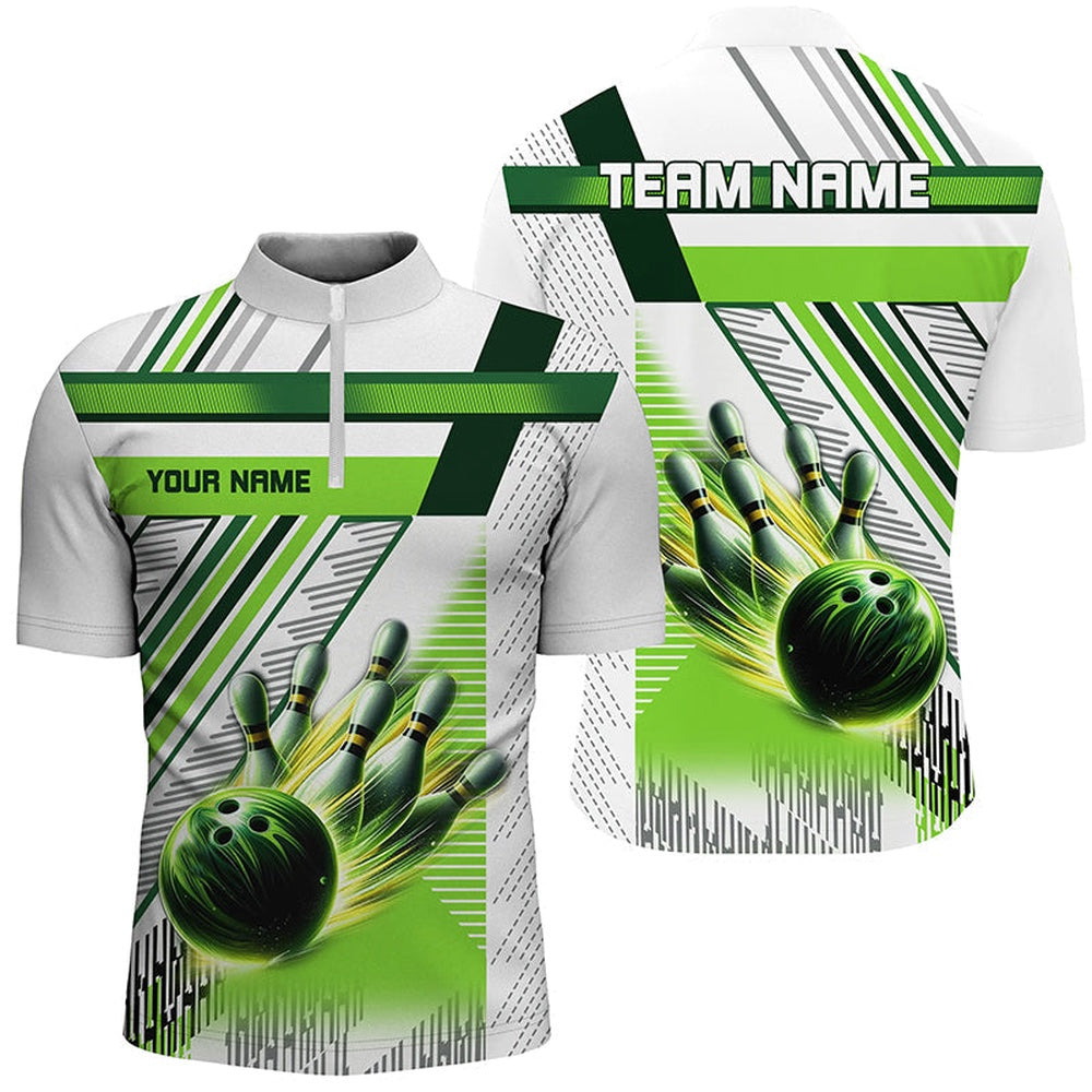 Custom Bowling Polo Shirts, Green And White Bowling Shirts For Men Custom Team League Bowling Jerseys, Gifts For Bowlers