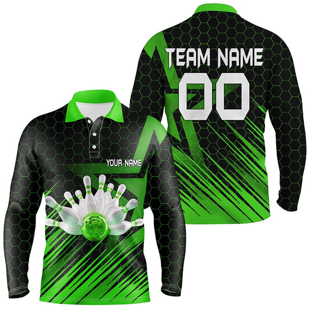 Custom Bowling Polo Shirts, Green Bowling Shirt For Men Custom Polo Bowling Jersey Bowling Team Shirt For Men