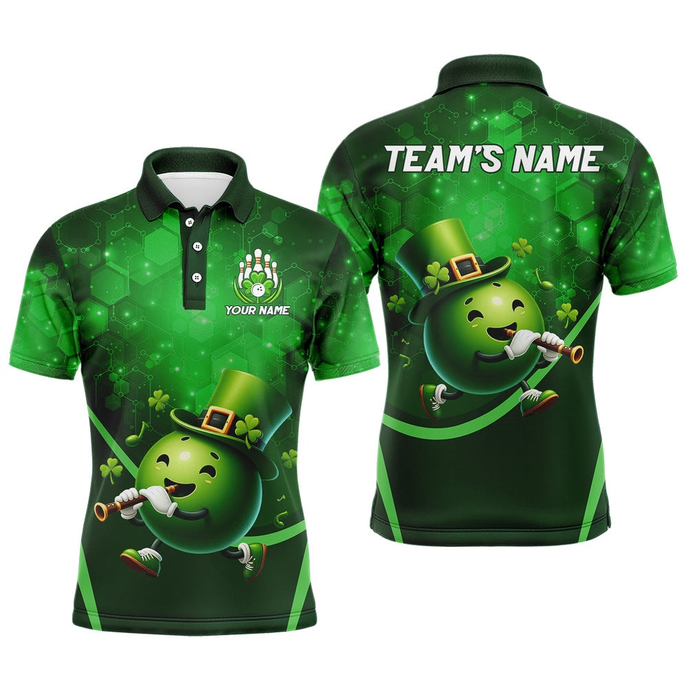 Custom Bowling Polo Shirts, Lucky Bowling Shirt For Men St. Patrick Day Bowling Shirt Custom Green Polo Shirt