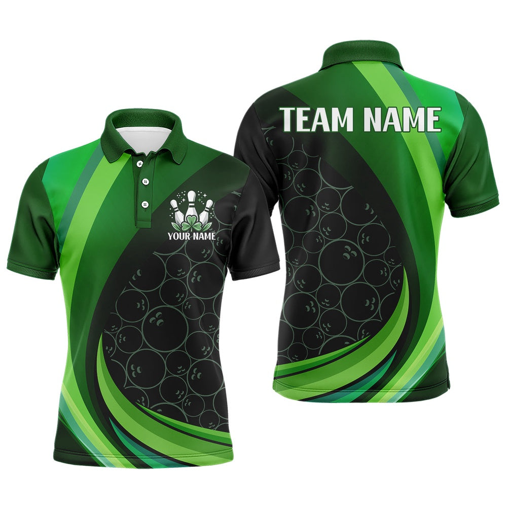 Custom Bowling Polo Shirts, Lucky Bowling Shirt For Men St. Patrick Day Bowling Shirt Custom Green Polo Team Shirt