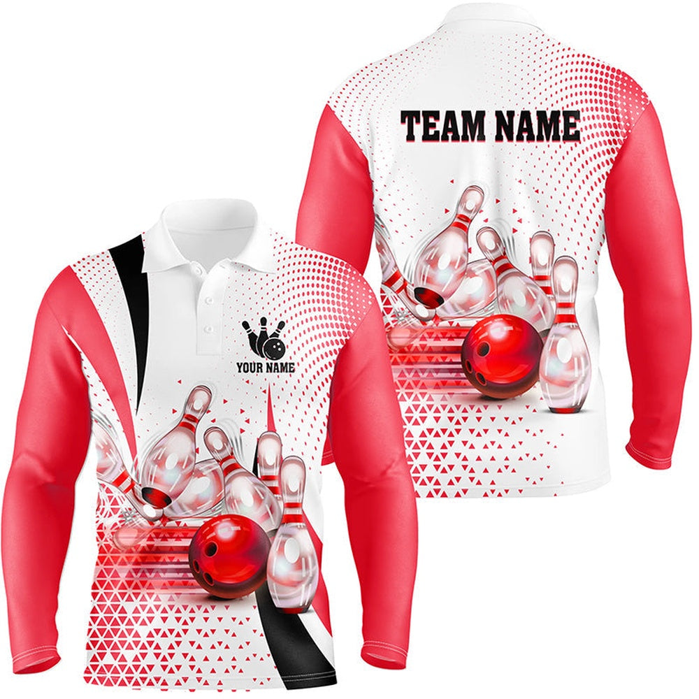 Custom Bowling Polo Shirts, Men Bowling Polo Shirt Custom Bowling Ball Pins Bowling Team Shirts, Gifts For Bowlers Red