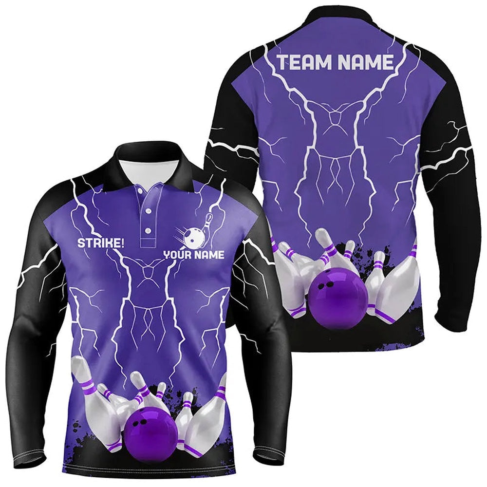 Custom Bowling Polo Shirts, Mens Polo Bowling Shirt Custom Bowling Strike Lightning Storm Thunder Team League Jersey Purple