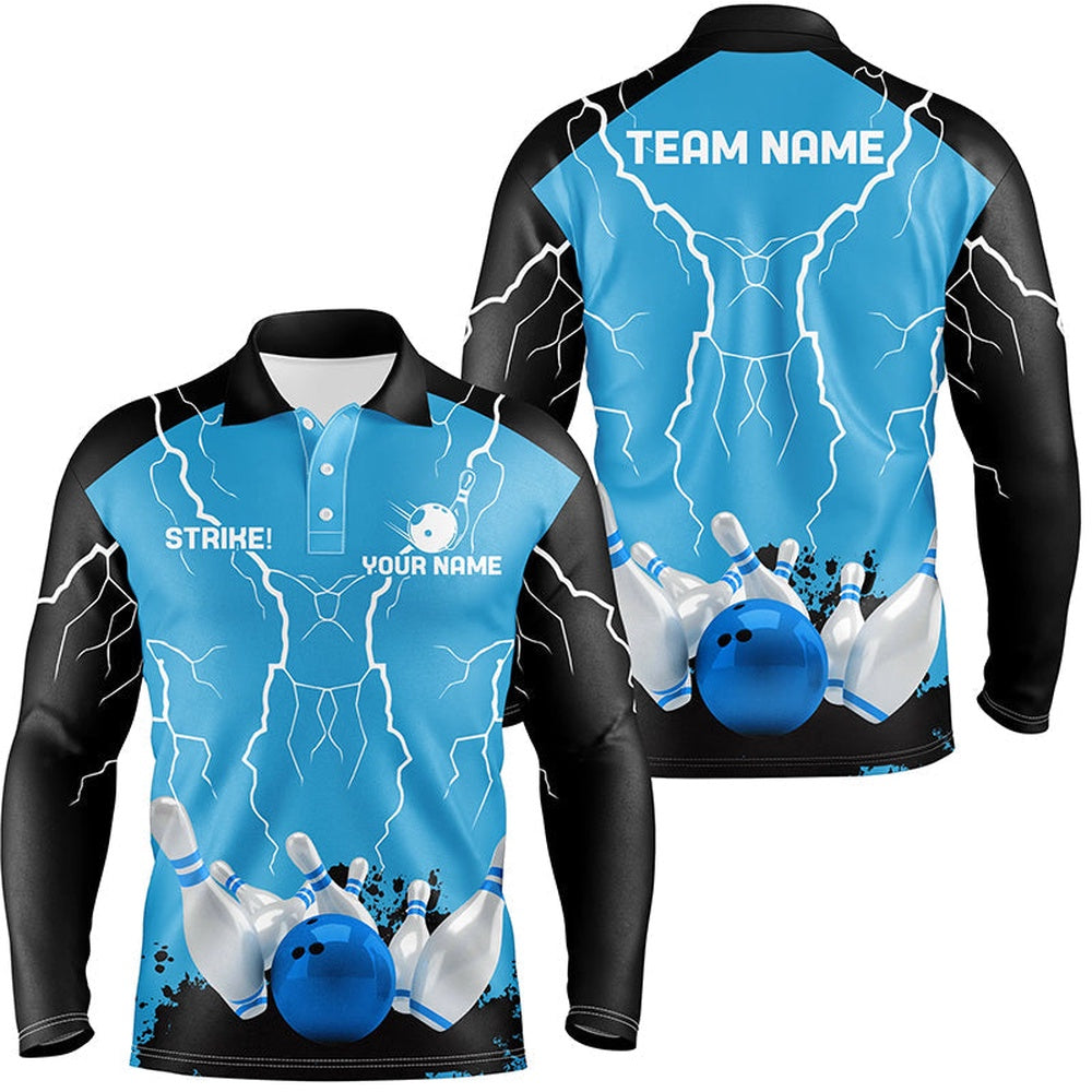 Custom Bowling Polo Shirts, Mens Polo Bowling Shirt Custom Bowling Strike Lightning Storm Thunder Team League Jerseys Blue