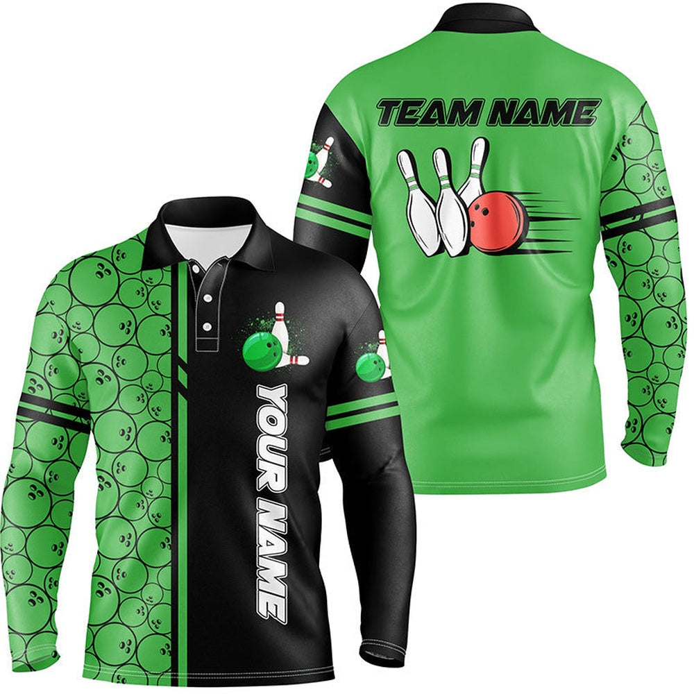 Custom Bowling Polo Shirts, Mens Polo Bowling Shirts Custom Black And Green Camo Vintage Bowling Shirts, Men Bowling Jerseys