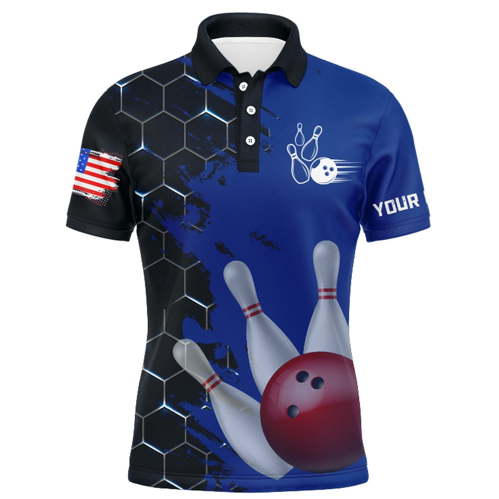 Custom Bowling Polo Shirts, Navy & Black Bowling Shirt Customized Camo Bowling Shirt Polo Bowling Team League For Men