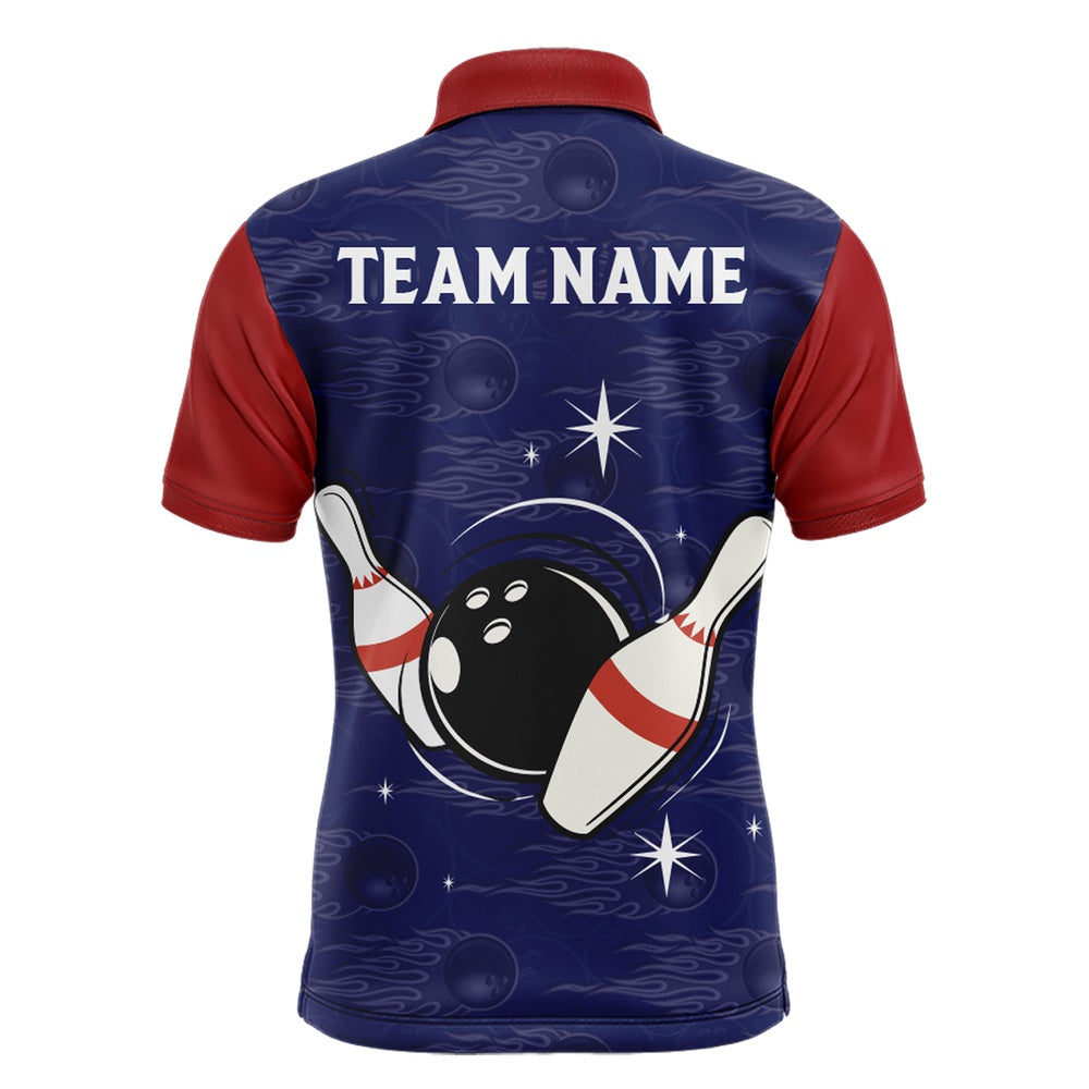 Custom Bowling Polo Shirts, Navy Bowling Polo Shirt Men Custom American Bowling Jersey Seamless Pattern Bowling Shirts