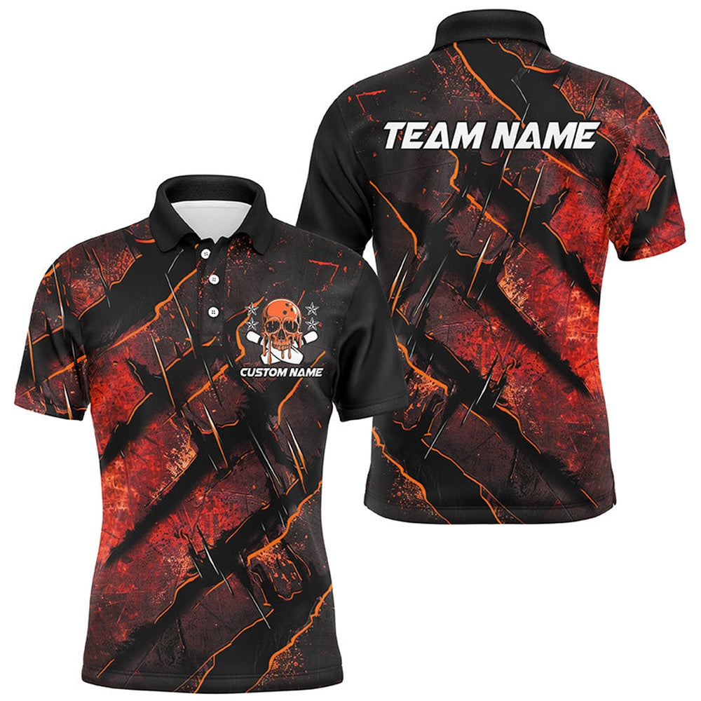 Custom Bowling Polo Shirts, Orange Claw Customize Team Bowling Shirts, Skull Bowling Jerseys For Men And Women