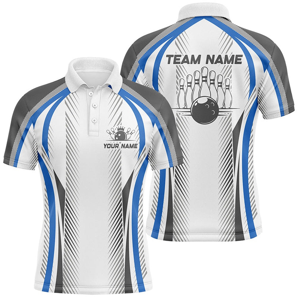 Custom Bowling Polo Shirts, Personalized Blue Bowling Shirts Bowling Team Jersey Bowling League Outfits For Men And Women