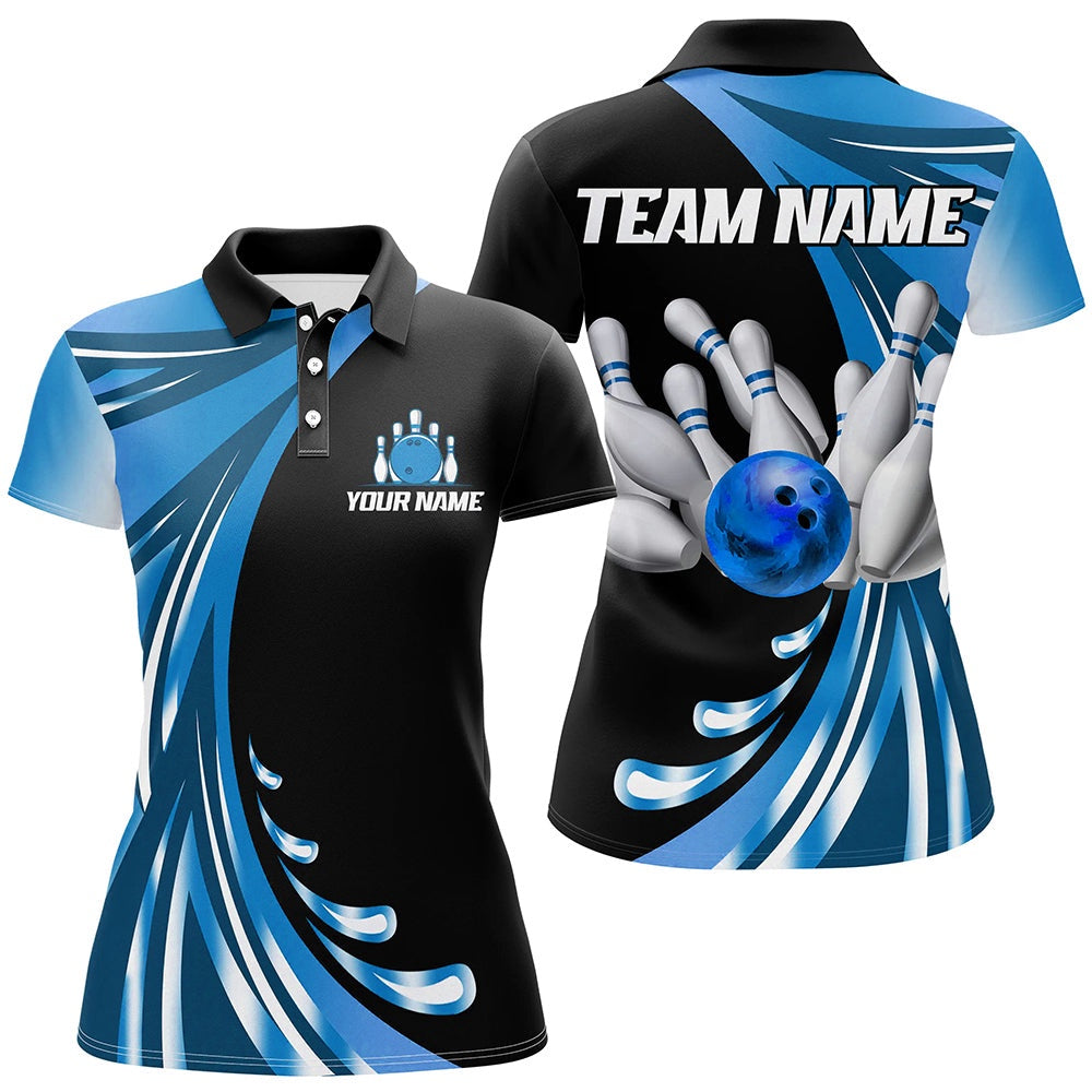 Custom Bowling Polo Shirts, Personalized Blue Bowling Team Jersey For Men & Women Custom Bowling Polo Shirt