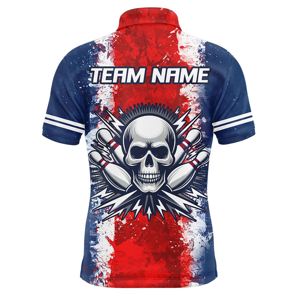 Custom Bowling Polo Shirts, Personalized Bowling Shirt For Men Skull Bowling Jersey Us Flag Bowling Polo Shirt Unisex