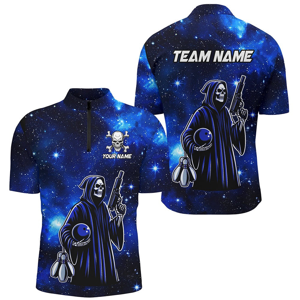 Custom Bowling Polo Shirts, Personalized Bowling Shirt For Men Skull Bowling Team League Polo Shirt Unisex