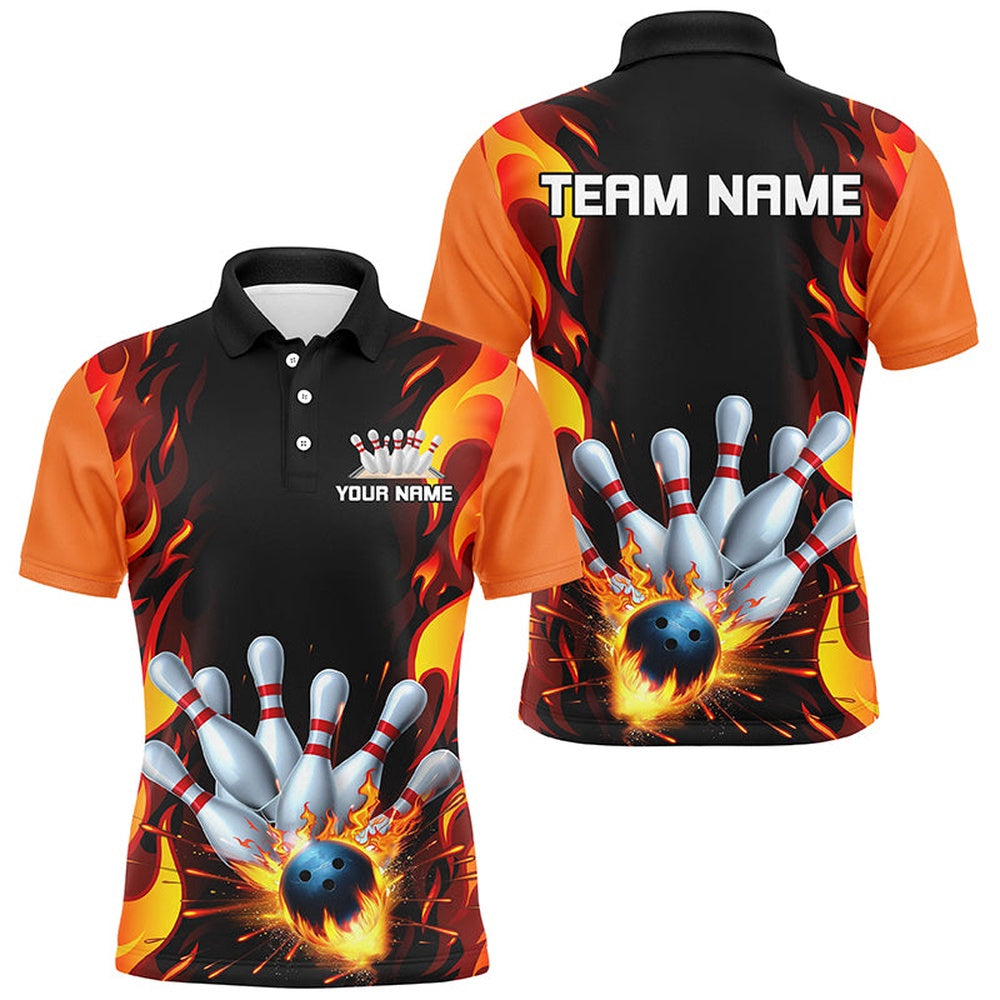 Custom Bowling Polo Shirts, Personalized Flame Bowling Shirts For Men And Wmen, Multicolor Team Bowling Jerseys Bowling Outfit