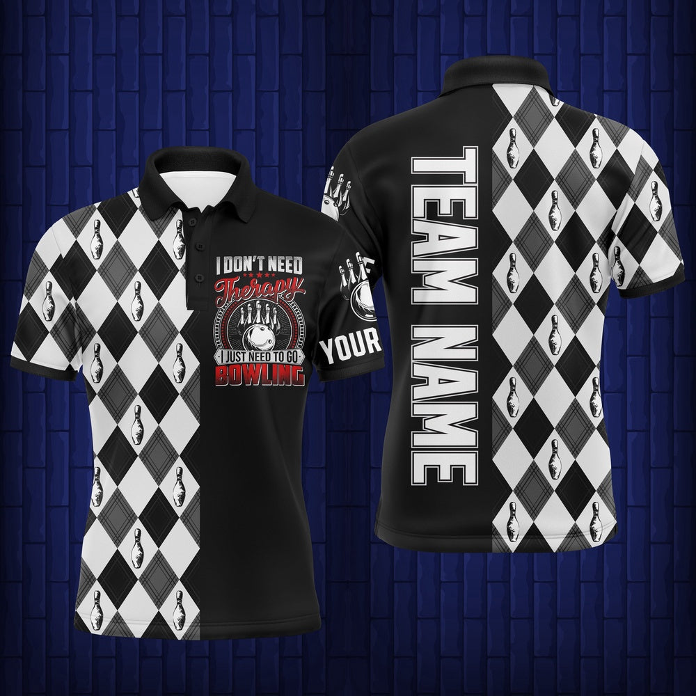 Custom Bowling Polo Shirts, Personalized Men Polo Bowling Shirt Black & White Argyle Bowlers Custom Team Short Sleeves Jersey