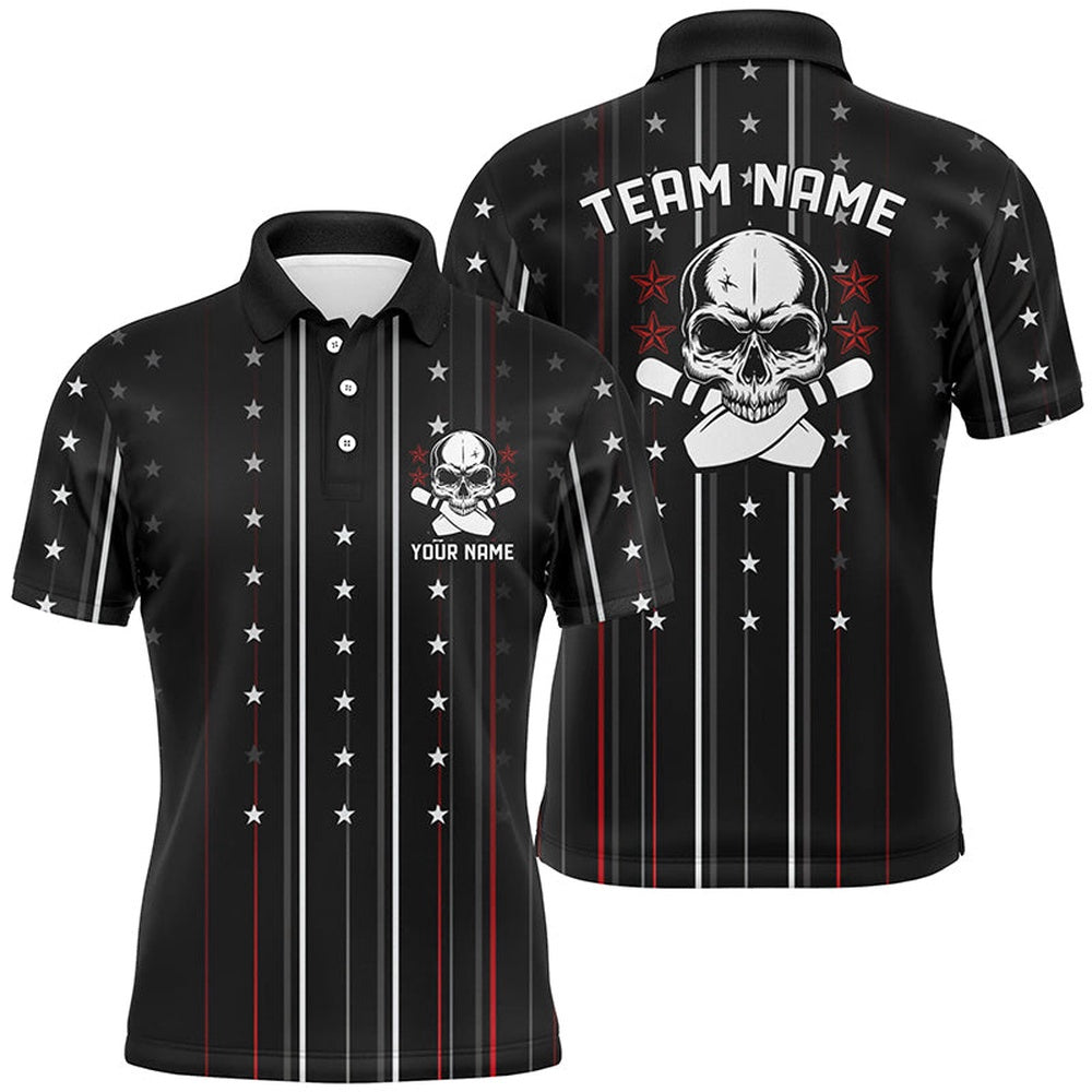 Custom Bowling Polo Shirts, Personalized Skull Bowling Polo Shirts For Men, Bowling Pin Custom Team'S Name Bowler Jerseys