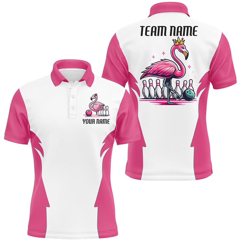 Custom Bowling Polo Shirts, Pink Flamingo Custom Bowling Tournament Team Shirts For Men And Women, Bowling Team Jerseys