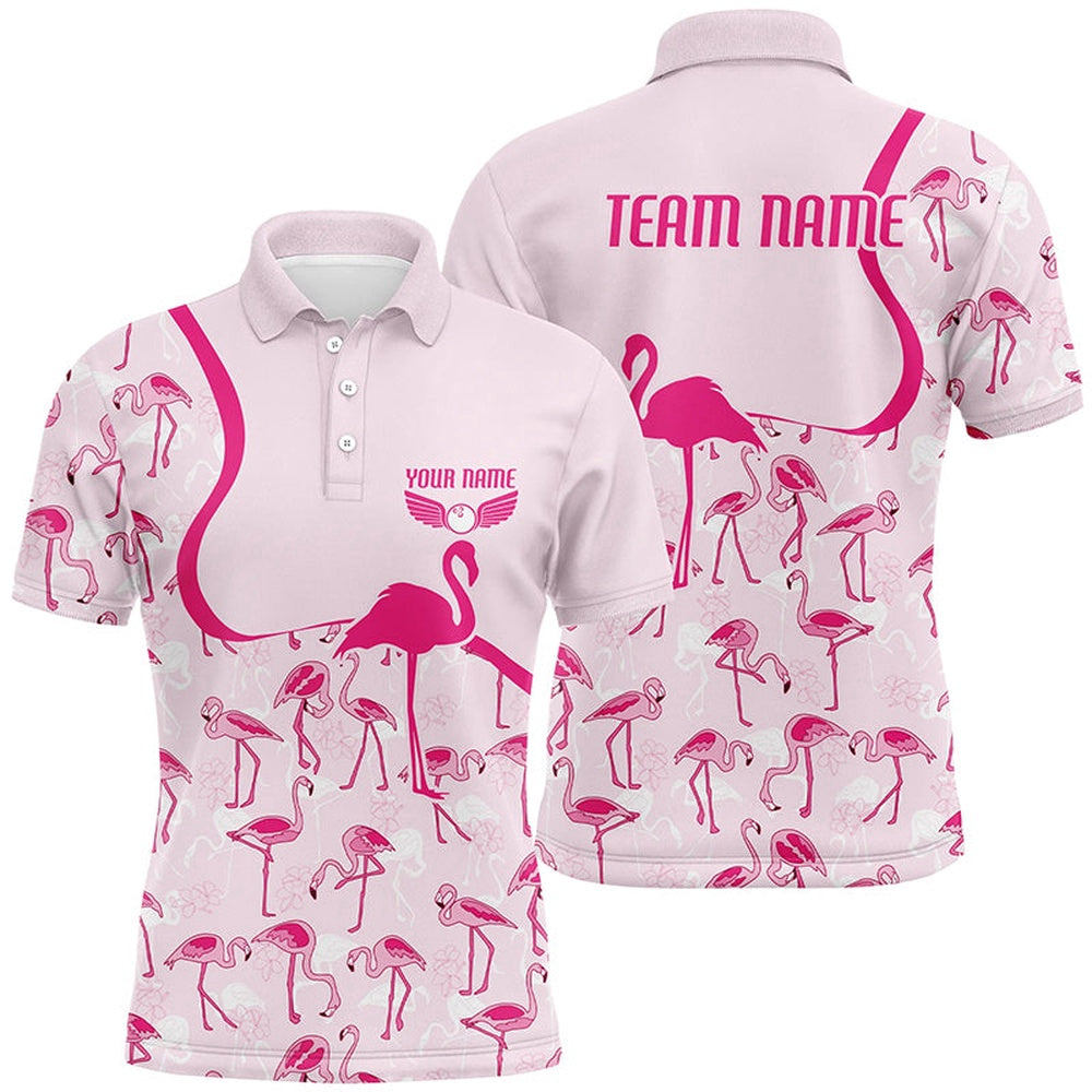 Custom Bowling Polo Shirts, Pink Flamingo Customized Bowling Shirts For Men And Women, Bowling Tournament Shirts For Bowlers